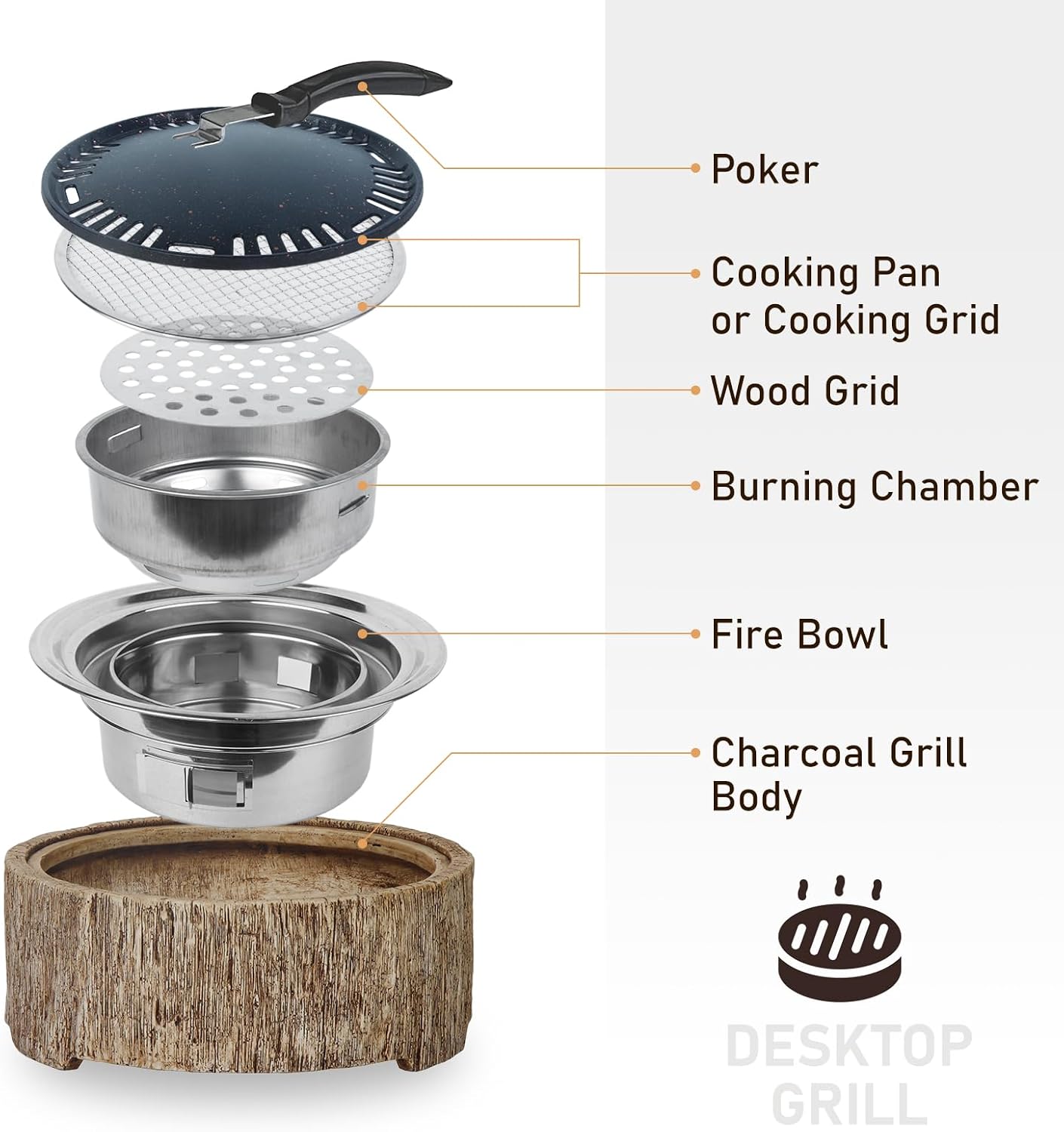 Afterglow 15 Inches Charcoal Grill Barbecue Smoker Stove Tabletop BBQ Outdoor Party for Patio Garden Backyard Decking Camping, Brown