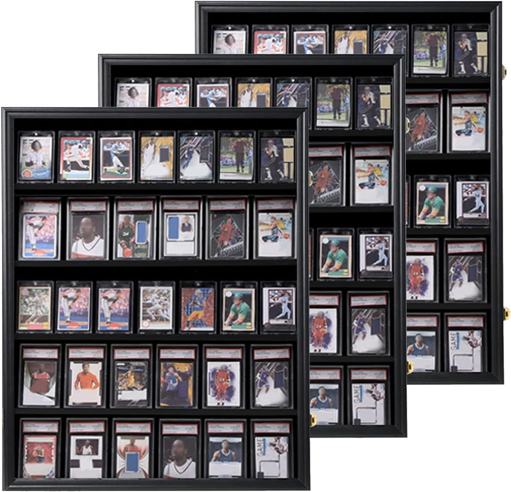 KCRasan 3 Pack 35 Graded Sports Card Display Frame -Baseball Card Display Case Lockable - Trading Card Collector Wall Display Holder for Basketball Football Cards, UV Protection Acrylic