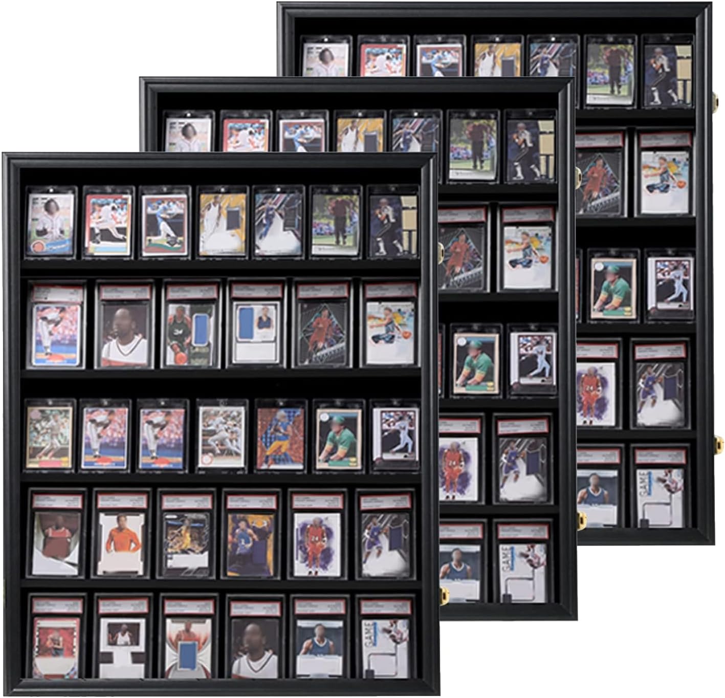 KCRasan 3 Pack 35 Graded Sports Card Display Frame -Baseball Card Display Case Lockable - Trading Card Collector Wall Display Holder for Basketball Football Cards, UV Protection Acrylic