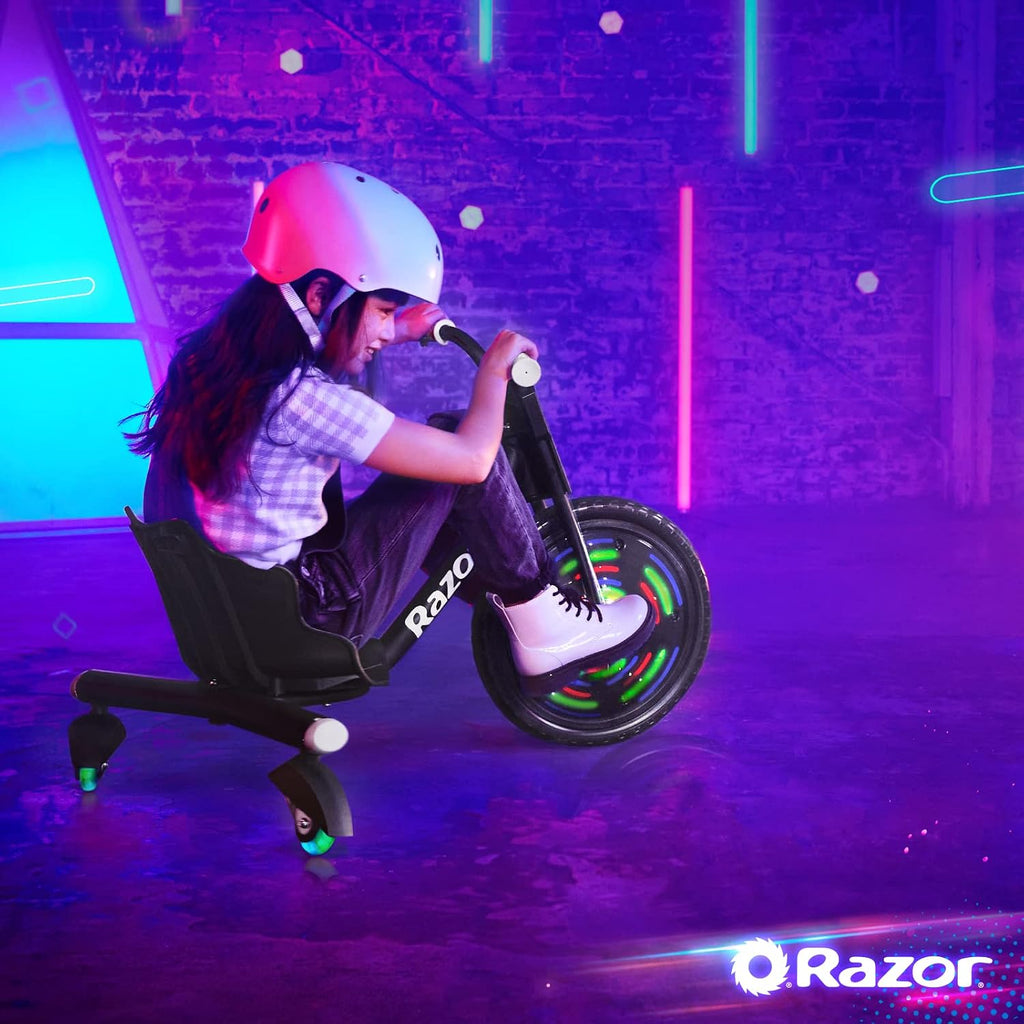 Razor RipRider 360 Lightshow – Trike with Rear Casters and with Motion-Activated Multi-Color Lights, 3 Wheeled Drifting Ride-On for Kids Ages 5 and Up