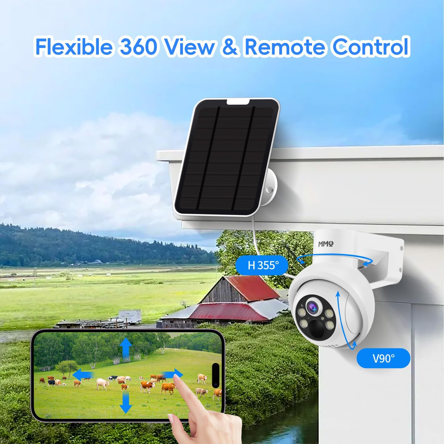 MMQ Solar Security Cameras Outdoor, 4MP PTZ Solar Panel for Security Cameras, Battery Powered Wireless Cameras for Home with 128GB Card, PIR Motion Detection, Color Night Vision, Work with Alexa