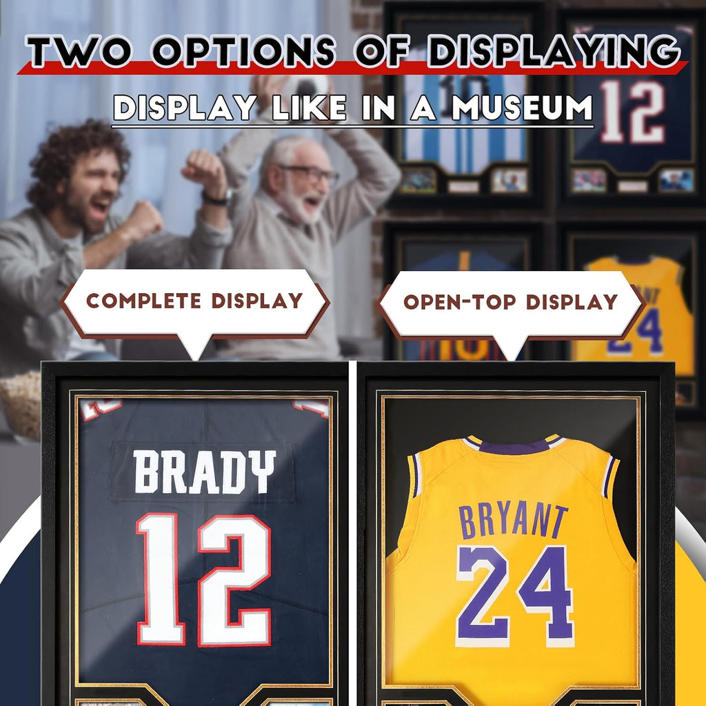 JupDec Jersey Frame Display Case 3 Pack, Large Clear Acrylic Shadow Box with UV Protection for Basketball Baseball Football Soccer Hockey Shirt, Wall Mount Wooden Showcase, Idea Gift for Sports Fans