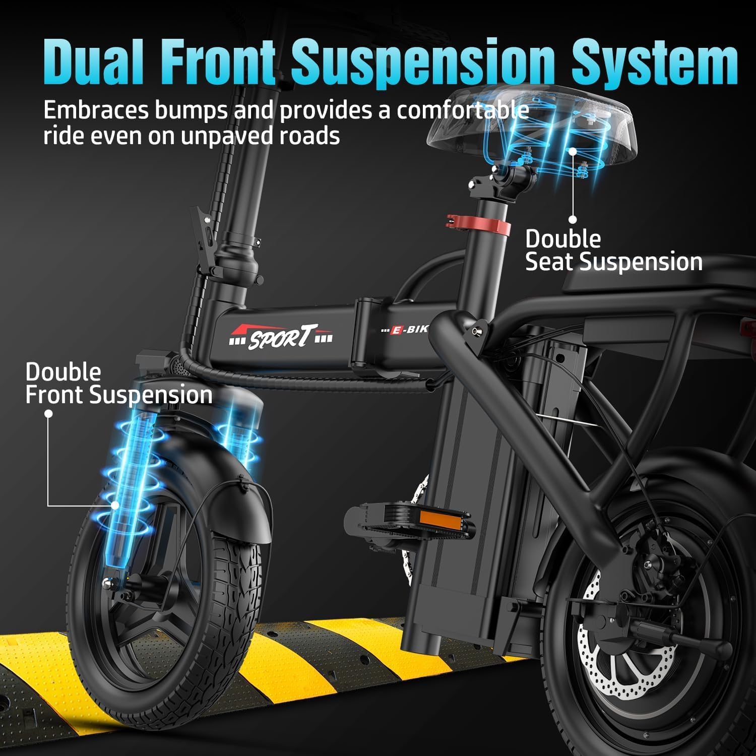 ASKGO Electric Bike for Adults Teens, 800/1200W Peak Folding Ebike, 22/25MPH & 30/45 Miles Range, Dual Suspension & Dual Brake, 3-Speed Modes, 14' Portable Electric Mini Bike, Commuting Ebike