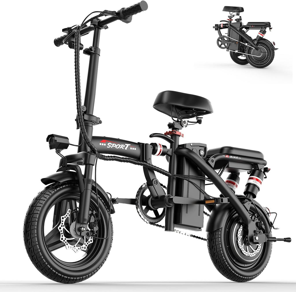 ASKGO Electric Bike for Adults Teens, 800/1200W Peak Folding Ebike, 22/25MPH & 30/45 Miles Range, Dual Suspension & Dual Brake, 3-Speed Modes, 14' Portable Electric Mini Bike, Commuting Ebike