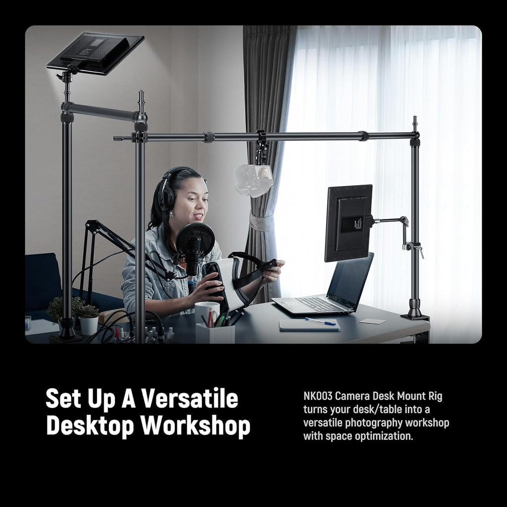 NEEWER Overhead Camera Mount Rig with Dual Ball Head Super Clamp/Phone Holder/C Clamp for Desktop Top Down Shots, Metal Multi Device Mount Platform for Photography Live Streaming Video Making, NK003