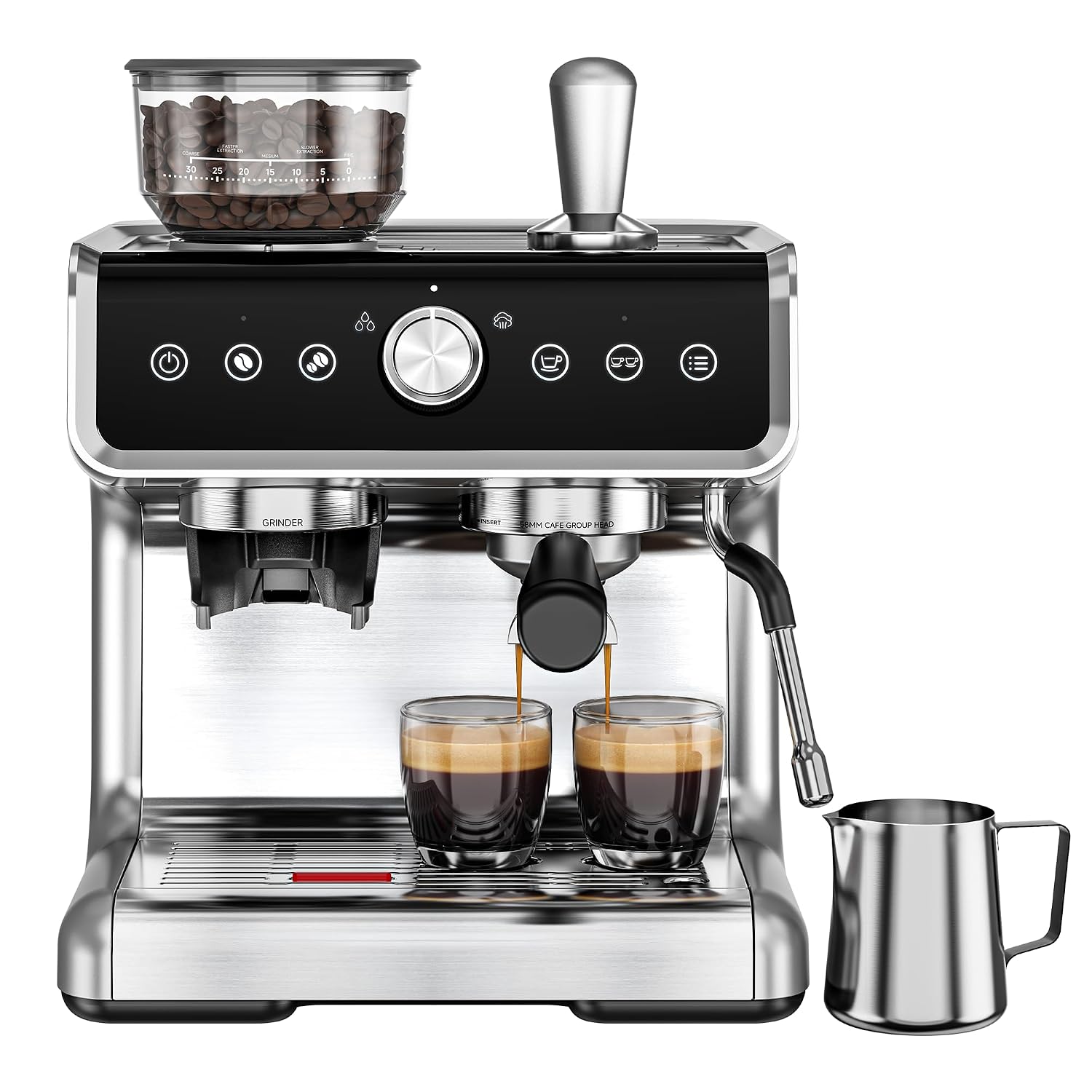 EUHOMY Espresso Machine with Grinder, 30 Grind Settings, 20 Bar Coffee Maker with 58mm Portafilter, Expresso Coffee Machines with Touch Screen for Home, Milk Frother for Latte & Cappuccino