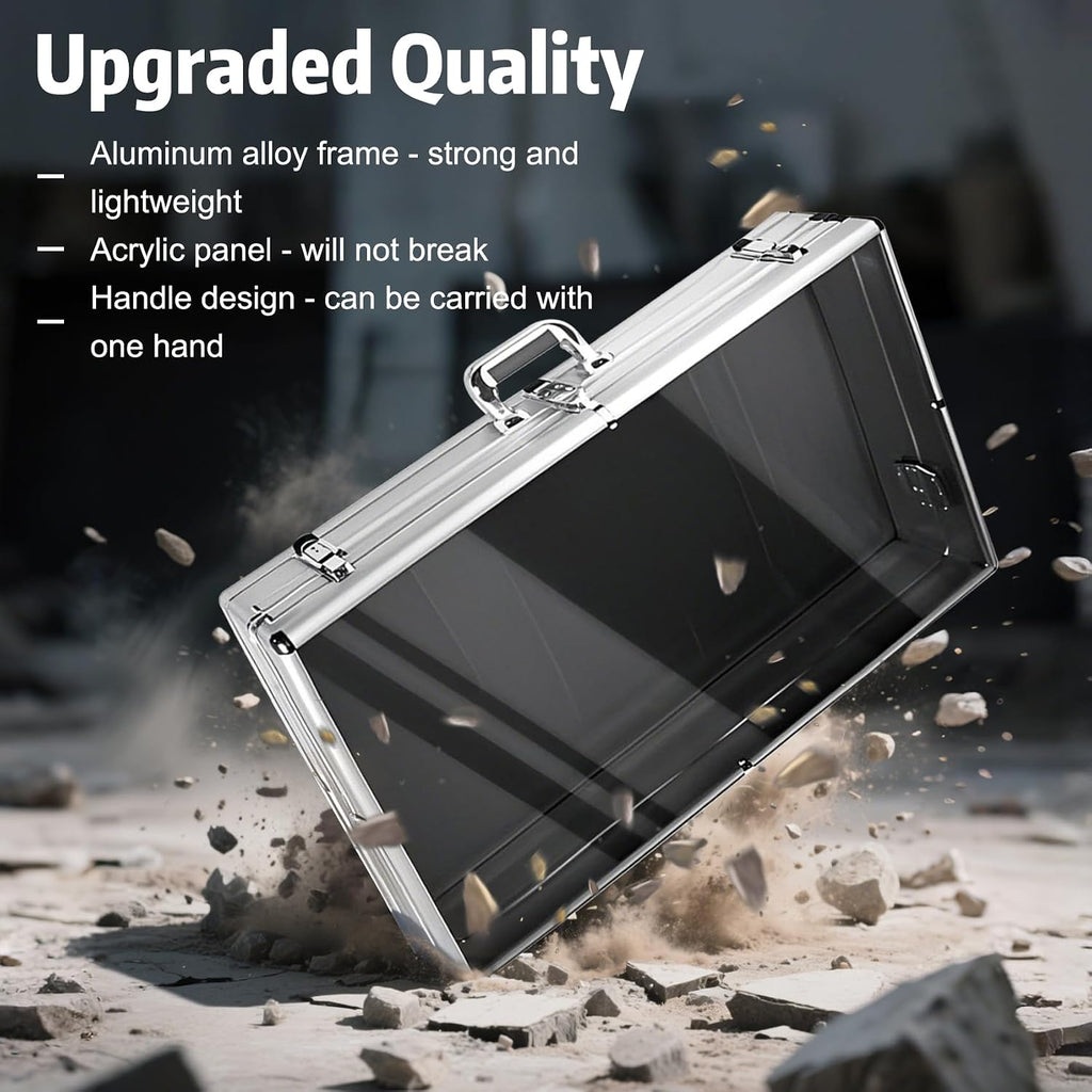 Silver Large 34'x22' Aluminum Show Card Display Case, Lockable Trading Card Display Case with Handle, Sports Card/TCG/Jewelry Display Box Silver
