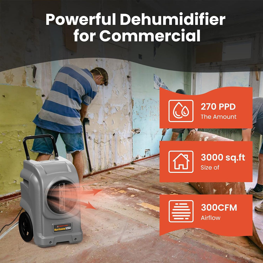 Abestorm 270 Pints Commercial Dehumidifiers with Pump, Portable Industrial Dehumidifier for Water Damage Restoration, Basements, Automatic Humidistat, Power-Off Memory,5 Years Limited Warranty
