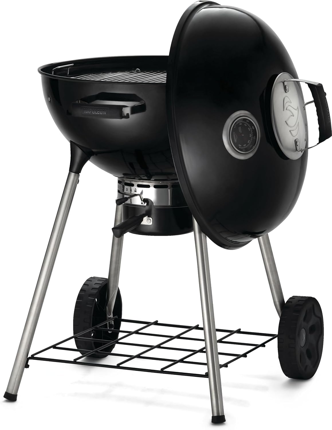 Napoleon NK22 Premium Charcoal Kettle Grill, Black, Porcelain-Enameled Lid and Bowl, Chrome-Plated Cooking Grid