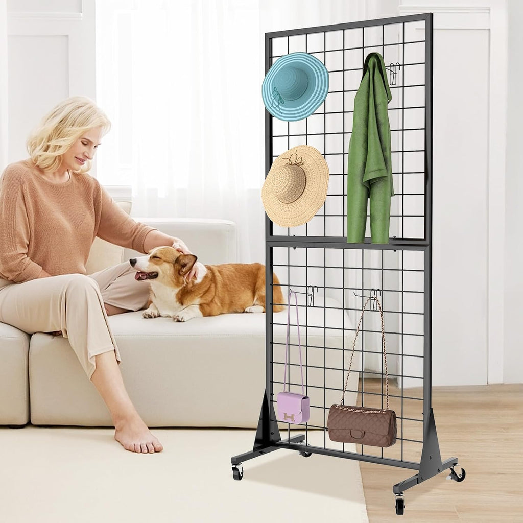 4-Pack 2'x5.5' Ft Gridwall Panel Display Stands Heavy Duty Floor Standing Retail Display Rack with Triangle Base for Retail Art Show With 20 Hooks