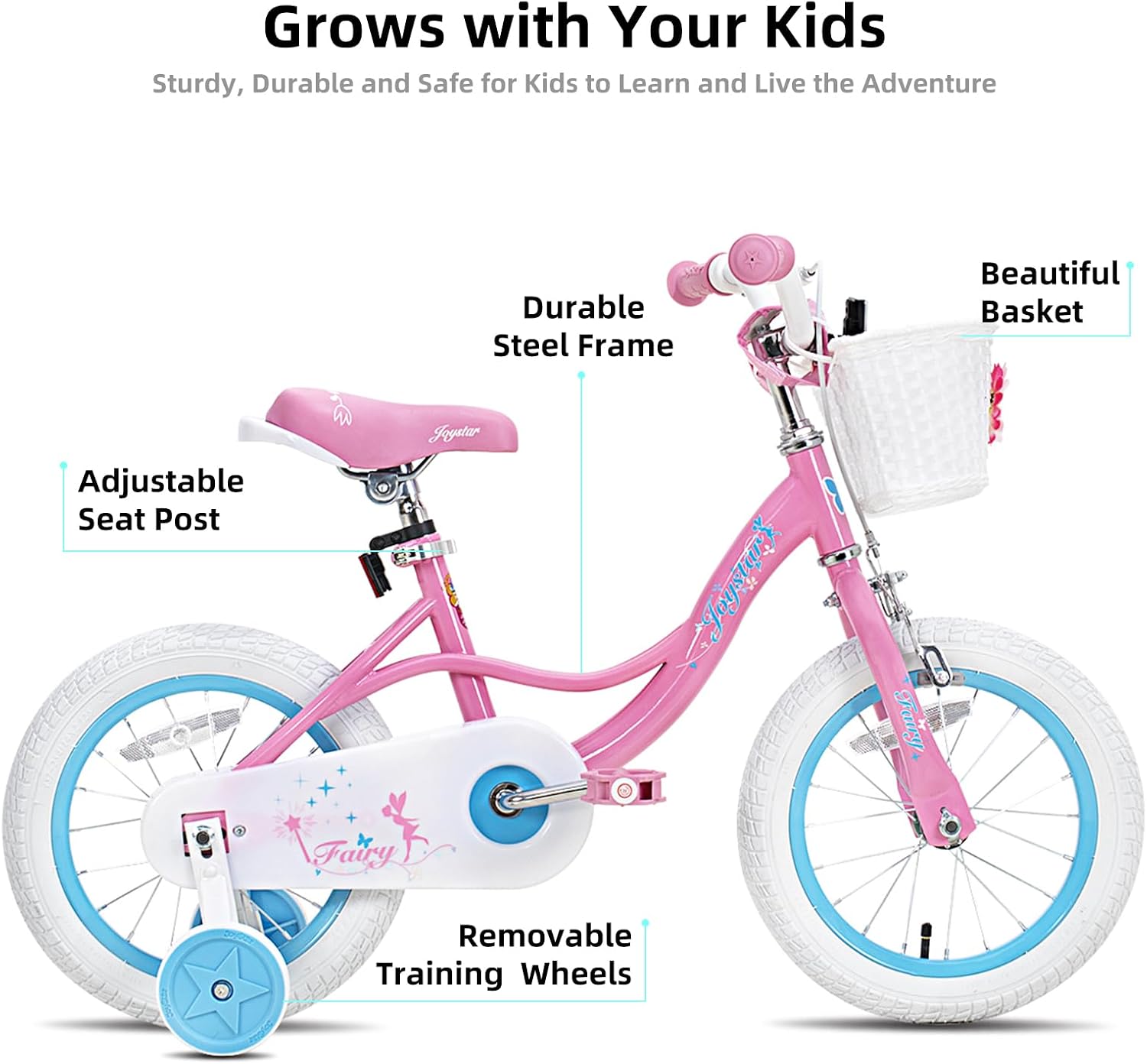 JOYSTAR Fairy Girls Bike for Toddlers and Kids Ages 2-8 Years Old, 12 14 16 18 Inch Kids Bike with Training Wheels, Handbrake and Basket, Toddler Girl Bike, Children Bicycle