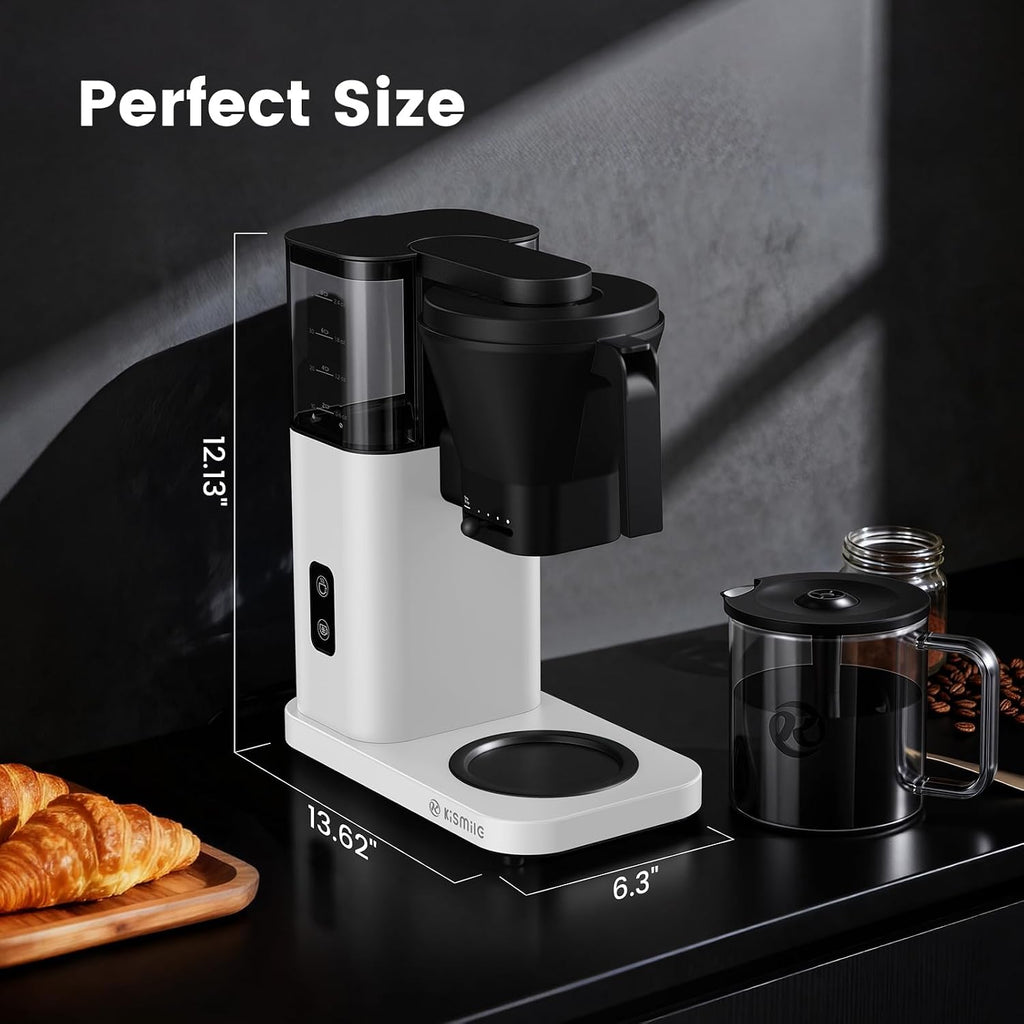 Kismile 8-Cup Drip Coffee Maker,SCA-Certified,Rapid Heating System for Seconds Brewing,Automatic Pour Over Coffee Machine,Detachable Water Tank,Deep Cold Brew & Keep Warm 40 Min, Easy to Clean (White)