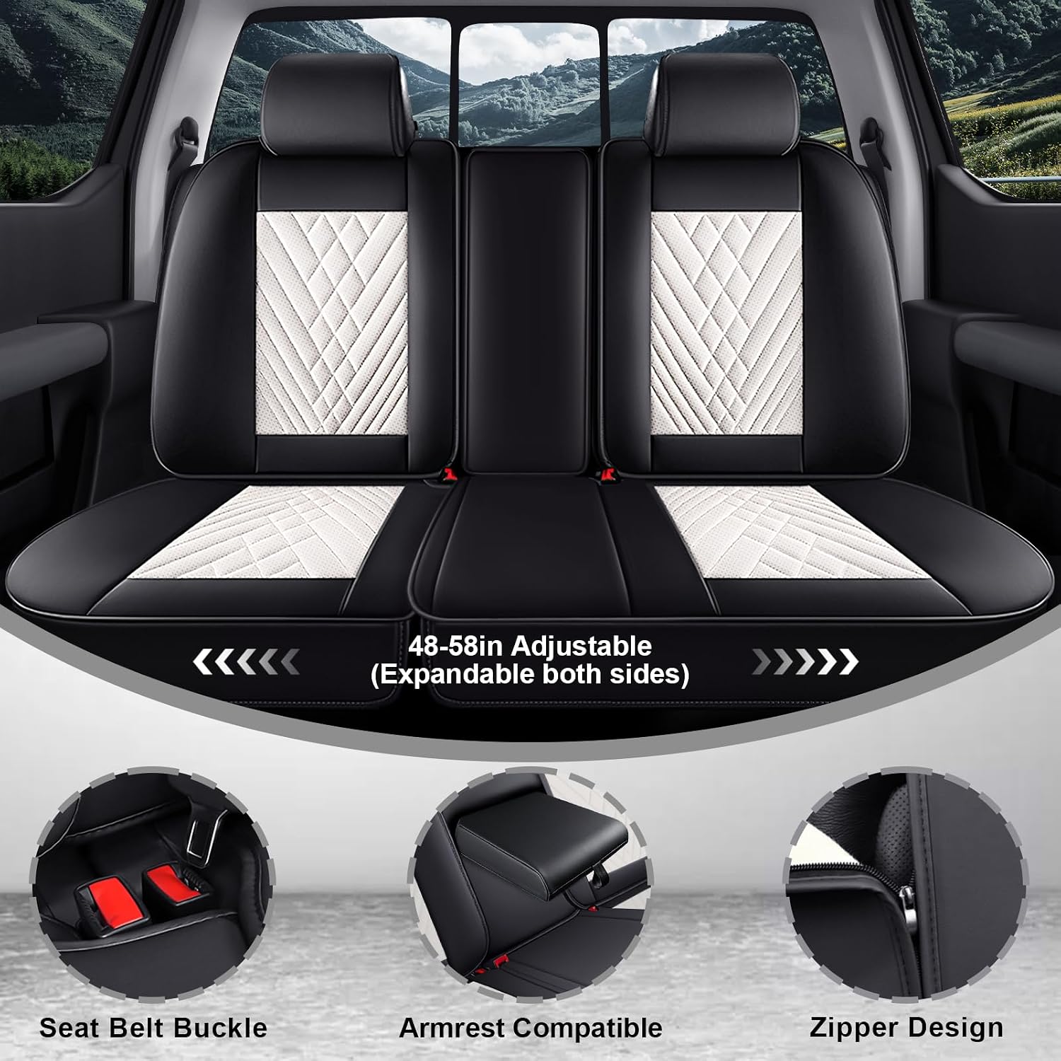 Dodge Ram Truck Seat Covers Custom for 2002-2026 1500 2002-2026 2500/3500 Crew Double Mega Quad Cab Bighorn Laramie Tradesman Classic Full Set Seat Covers Protectors(Standard 5 Seats/Black White)