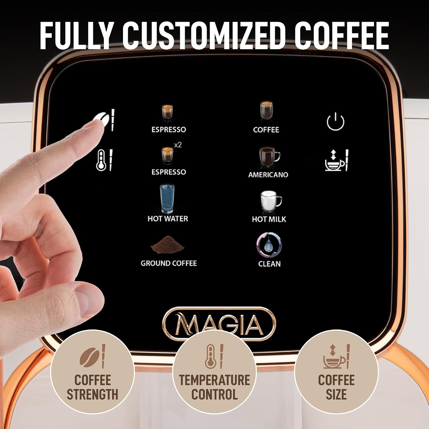 Zulay Kitchen Magia Clasica - Fully Automatic Espresso Machine With Grinder - Touch Screen Coffee Maker With One-Touch Operation - Milk Foam System For Latte, Cappuccino, Macchiato - Cream Copper
