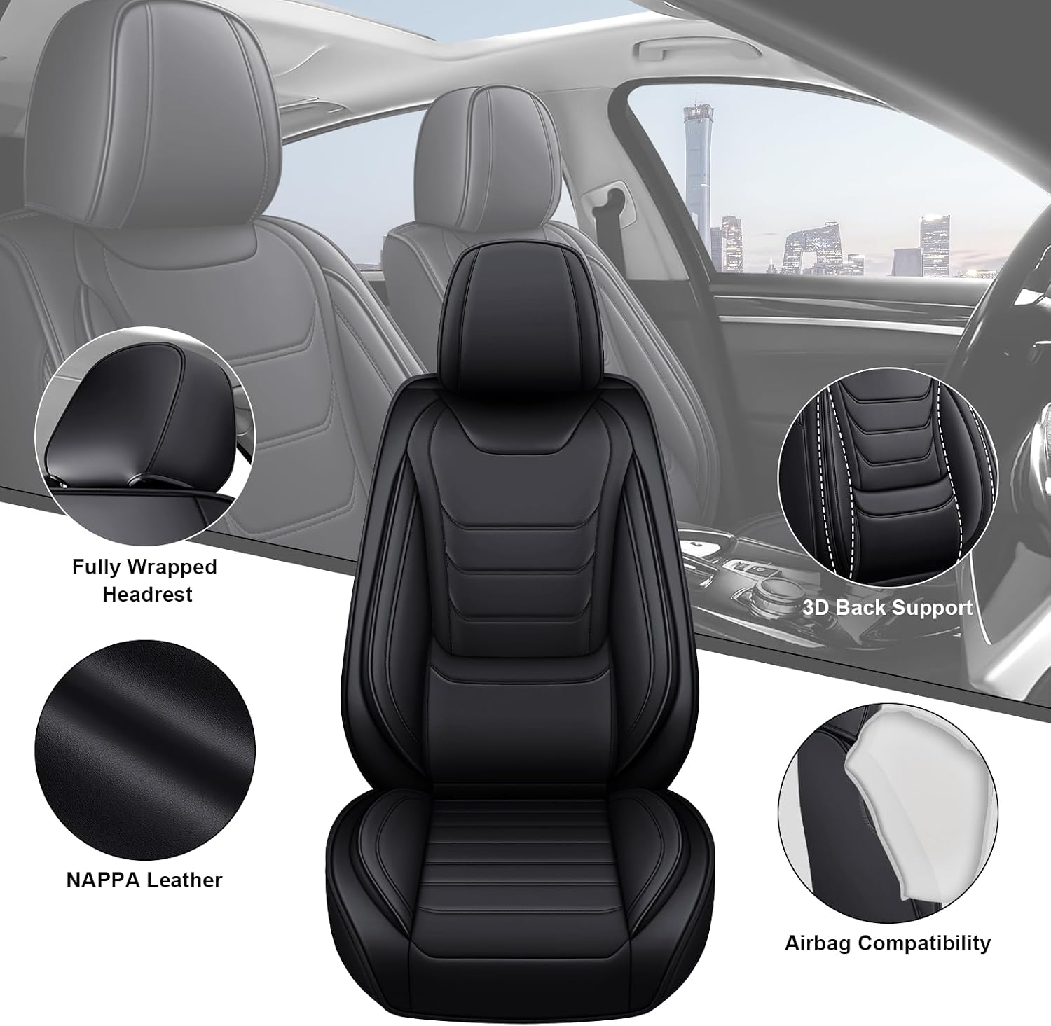DHAEY Car Seat Covers for Buick Encore GX 2020-2026, Family Seat Covers, Nappa Leather, Wear-Resistant, Anti-Slip, Waterproof, 5PCS Full Set, Black