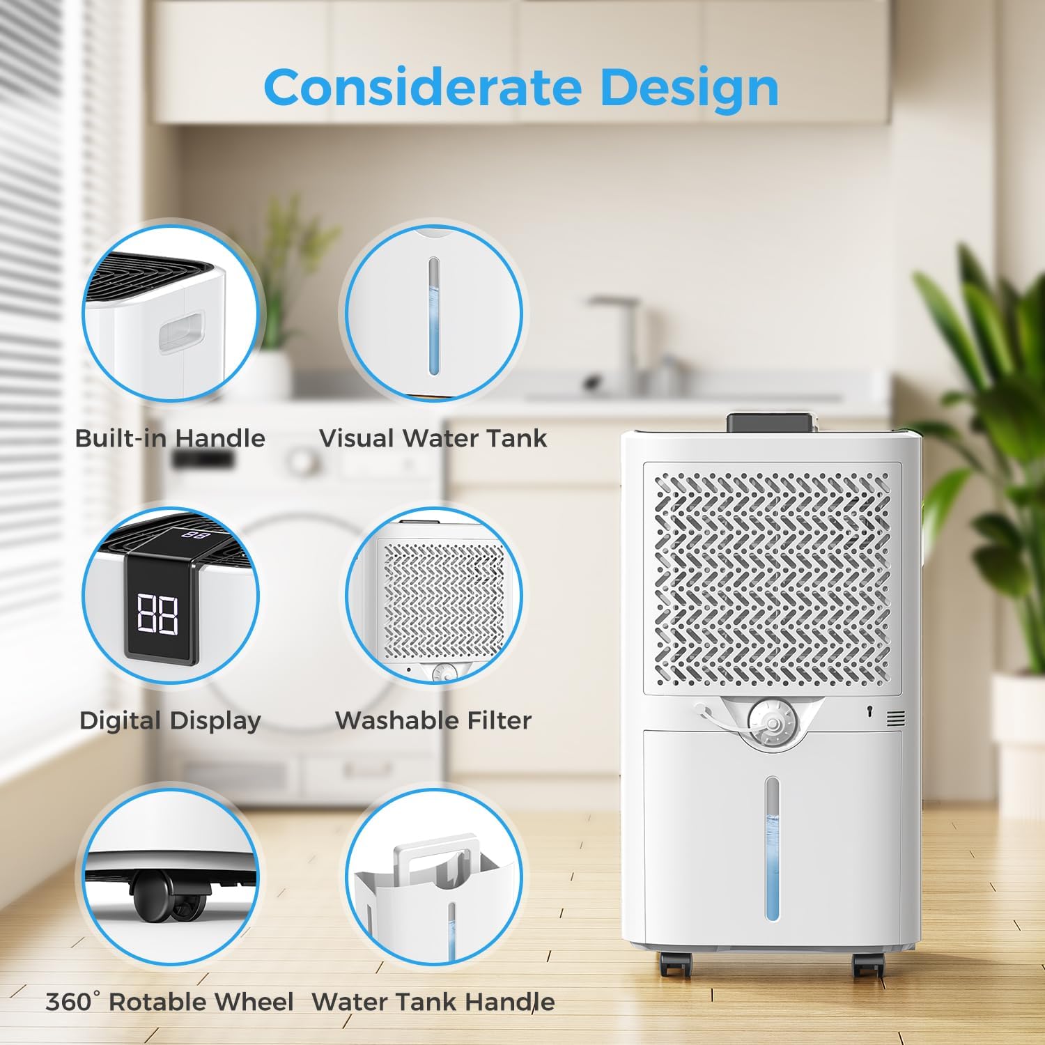 4000 sq.ft Dehumidifier for Basement, Trazico 45 Pint Dehumidifiers for Home with Drain Hose, Smart Humidity Control, 24H Timer, Auto Defrost, Ideal for Large Room, Bathroom, Bedroom, Garage, Black