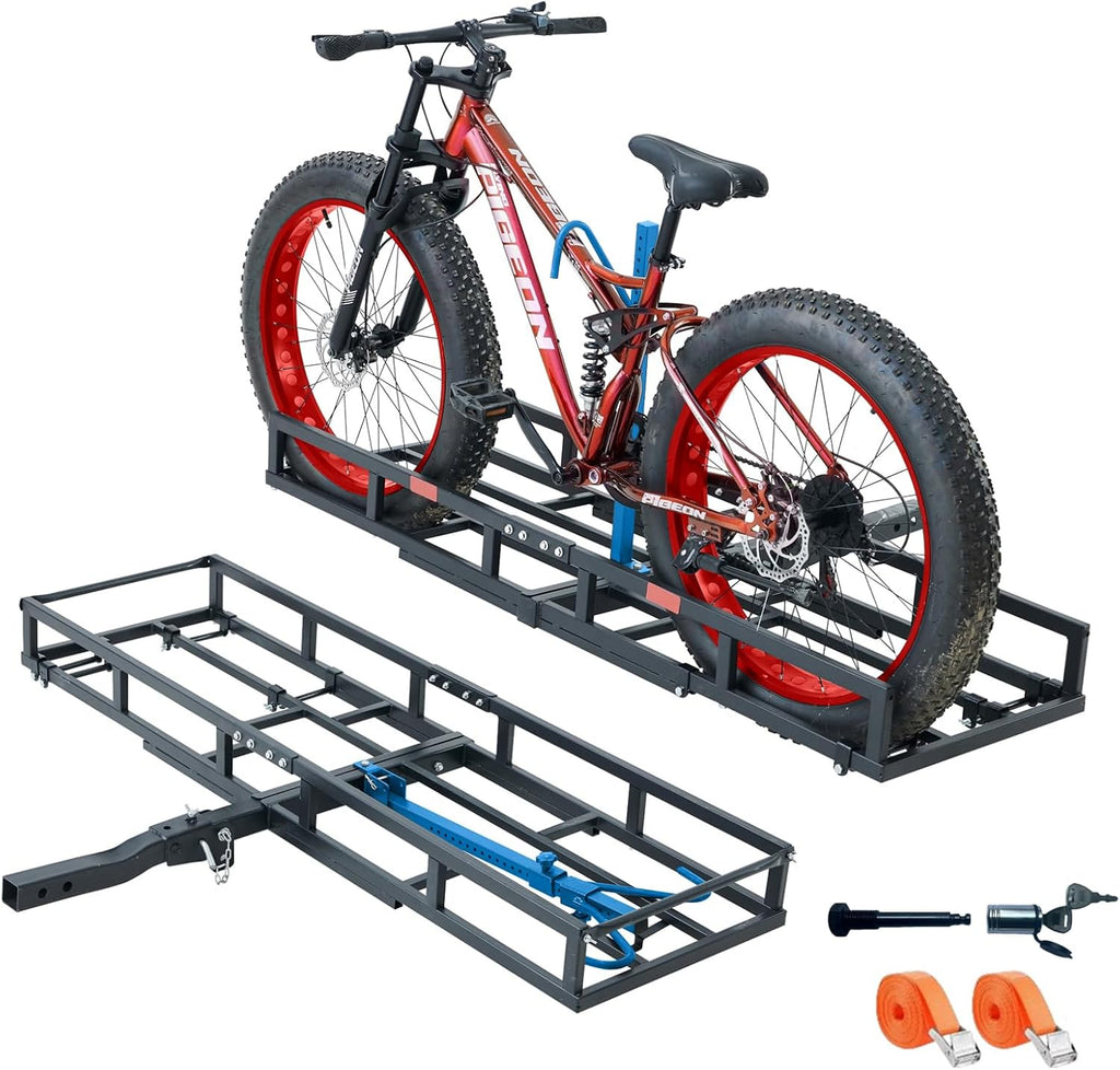 Hitch-Mount Bike Rack for Ebike Heavy-Duty - Comes with Cargo Carrier Fits 2 Electric Fat-Tire Mountain Bicycles Fits 2' Receiver for Car SUV Truck RV Minivan (Blue)