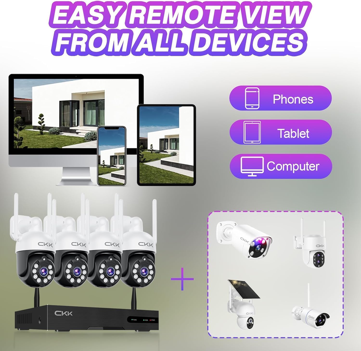 CKK Wireless Security Camera System: 4 Outdoor 5MP PTZ Cameras with 5G/2.4G WiFi,10 CH NVR, 4K Color Night Vision, 2-Way Audio- AI Human Detection,24/7 Surveillance for Total Home Protection (No HDD)