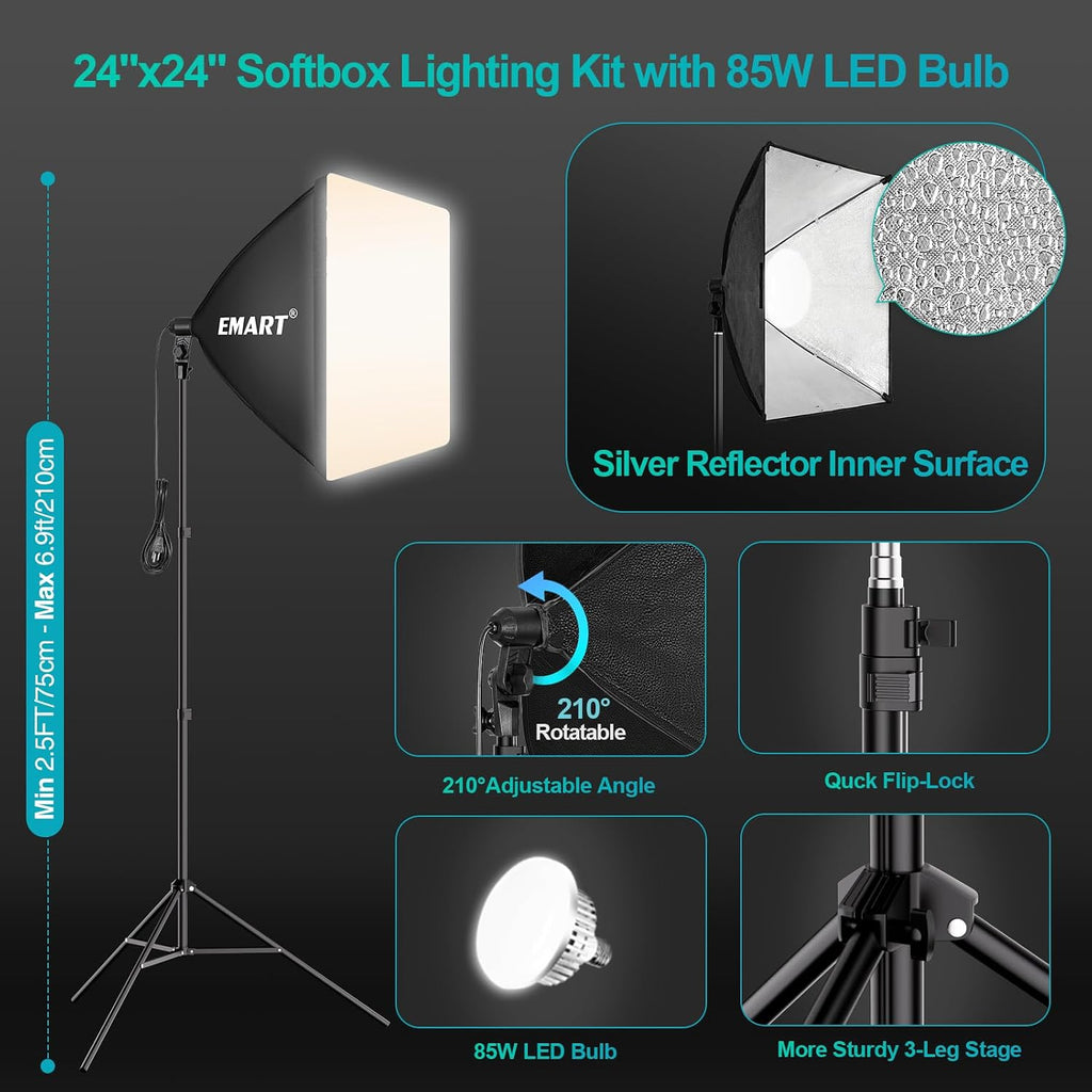 EMART Photography Lighting Kit, 7 x 10 FT Backdrop Stand with 6 x 9 FT Backdrop, Softbox Lighting Kit with 85W 3000K-6000K LED Bulbs, Professional Studio Lights for Portrait Shooting, Video Recording