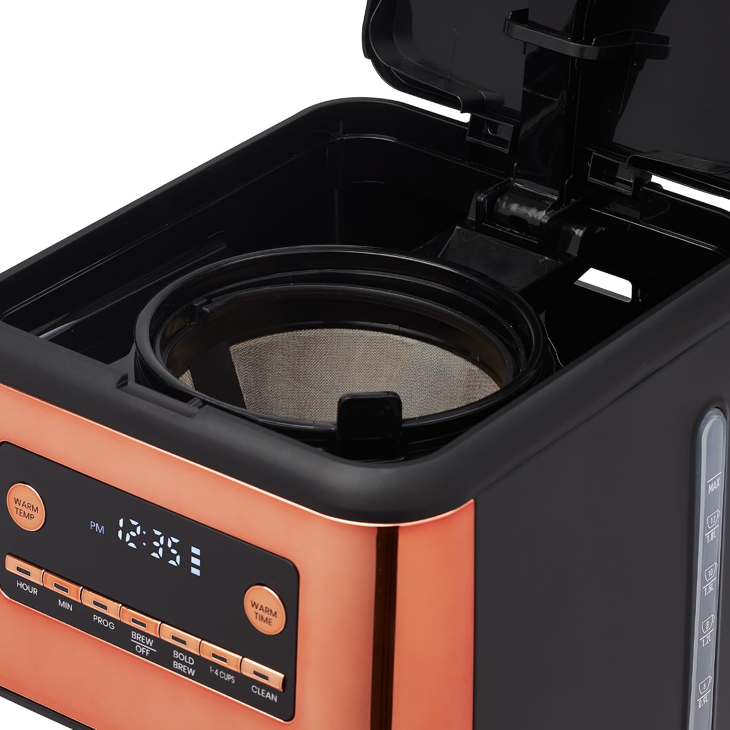 HADEN Generous Brew 14 Cup Coffee Maker with 120 Minute Keep Warm, Delay Brew, Adjustable Strength, Programmable Clock, and Anti Drip, Black/Copper