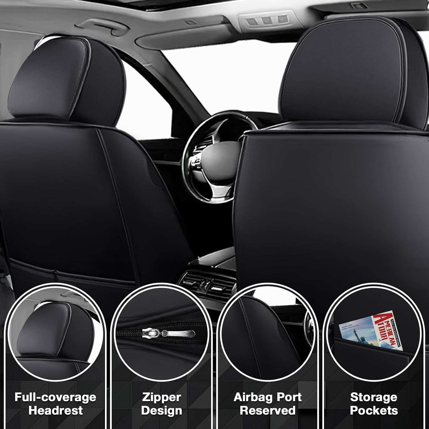 Car Seat Covers Fit for Chevy Traverse 2009-2025, Leather Seat Covers for Car, Waterproof Non-Slip Durable Car Seat Protector(2 Seats,Black White)