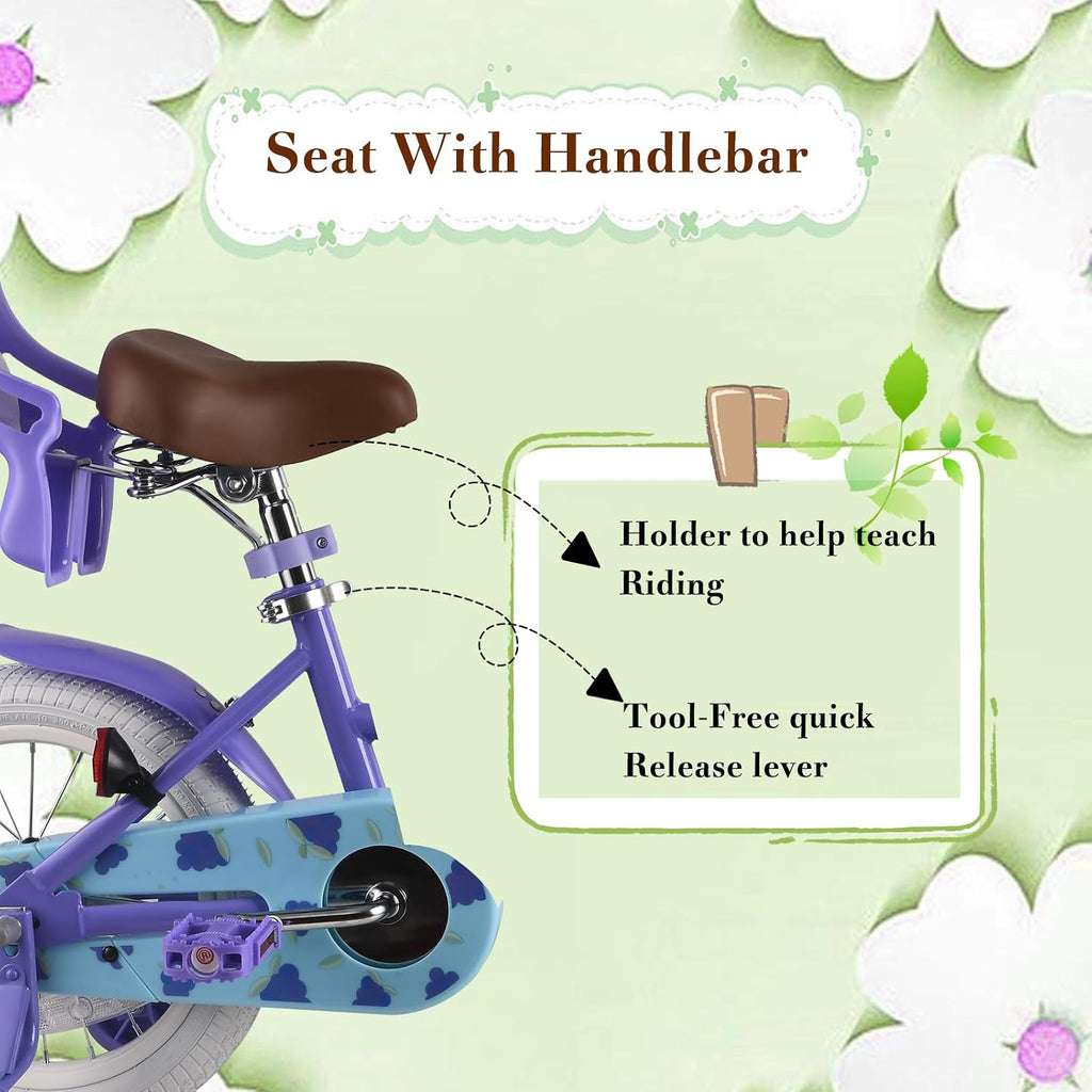 RULLY Fruit Kids Bike 12 14 16 Inch Bicycle for Girls Ages 2-7 Years, Training Wheels Included, Girl Bikes with Basket & Doll Seat | 12, 14, 16, Inch, Bicycle