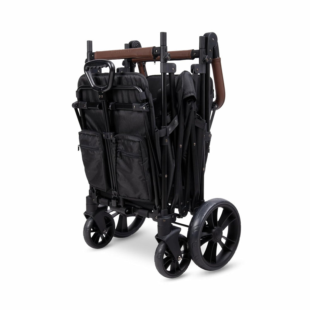 WONDERFOLD X2R Rev Stroller Wagon (2 Seater) - Collapsible Stroller Wagon with 5-Point Seatbelt Harnesses, Reclining Seats & Footwells, Black