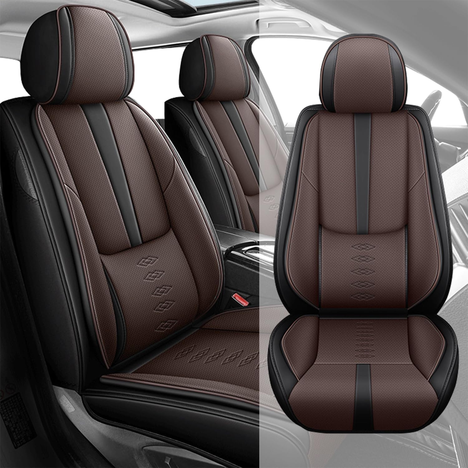 for Land Rover Discovery 1999-2024 2025 Leather Seat Covers,Waterproof Anti-Slip Car Seat Protectors,Soft Only Front Car Seat Cushions,Easy to Install Car Seat Covers(Black-Coffee,2 Seats)
