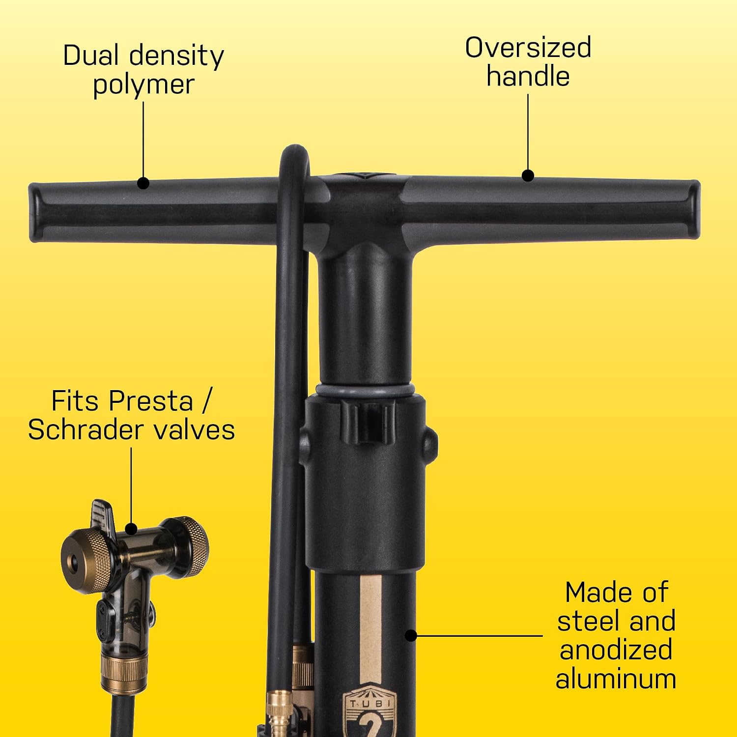 Topeak JoeBlow Tubi 2Stage Bike Pump – High-Pressure & High-Volume Floor Pump with TubiHead for Tubeless & Standard Tires, Dual-Scale Gauge, Long Hose, Durable Steel & Aluminum Construction