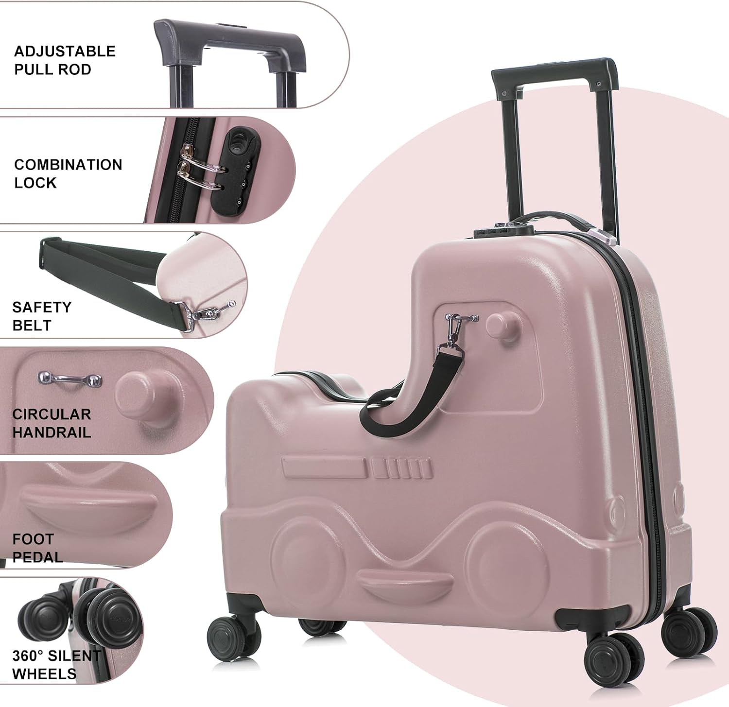 Apelila Checked Luggage for Kids - 24 Inch Ride On Suitcase, Airplane Travel Trunk with Wheels, Pull Along Carry On Storage for Boys & Girls Ages 2-8, Ideal for 3-5 Day Trips, Check-In Only