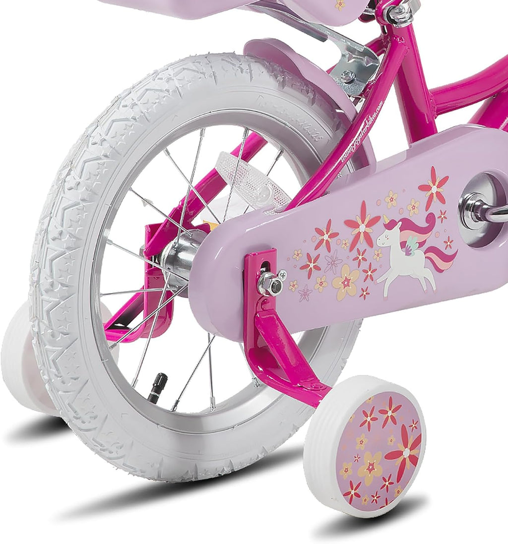 JOYSTAR Unicorn Kids Bike for Girls Ages 2-9 Years Old, 12 14 16 18 Inch Kids Bike with Training Wheels, Doll Seat, Streamers and Basket, Toddler Girl Bicycle, Multiple Colors