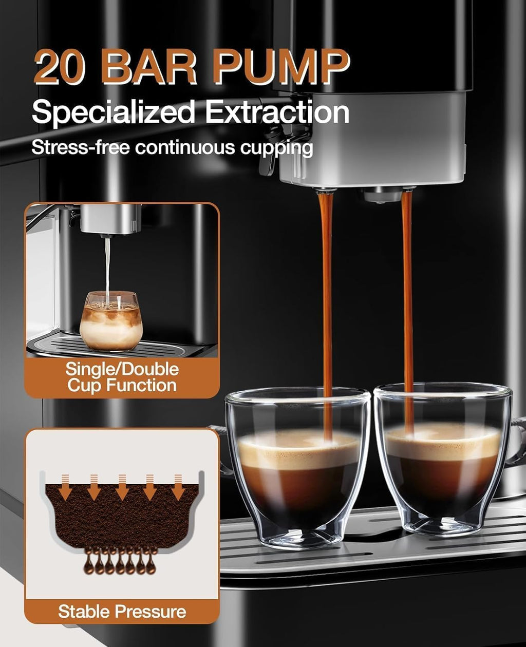 Fully Automatic Espresso Machine With Grinder,Expresso Coffee Machines Milk Frother and Auto-Cleaning With Hot Water Function One-Touch Operation for Latte, Cappuccino, and Macchiato