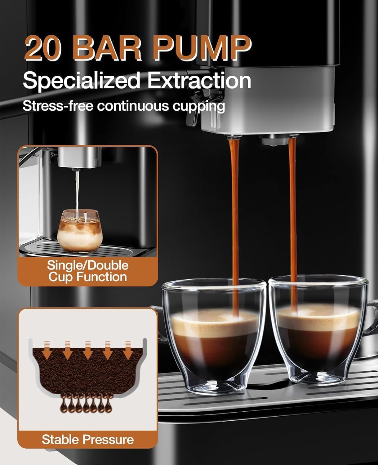 Fully Automatic Espresso Machine With Grinder,Expresso Coffee Machines Milk Frother and Auto-Cleaning With Hot Water Function One-Touch Operation for Latte, Cappuccino, and Macchiato