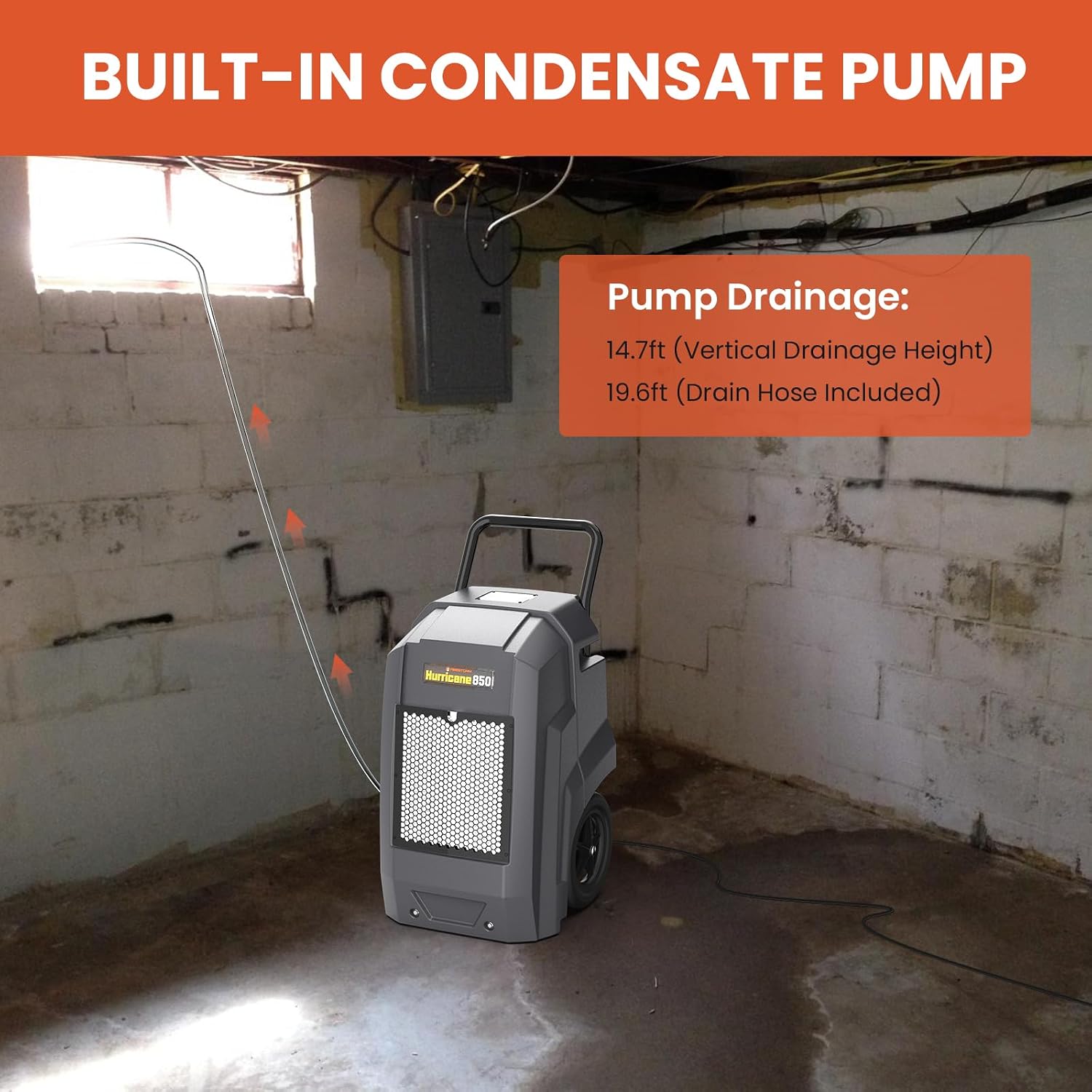 Abestorm Commercial Dehumidifier with Pump Drain Hose, 180 Pints Large Capacity Industrial Dehumidifier for Basements, Garages, Job Sites, 5 Years Limited Warranty, Grey