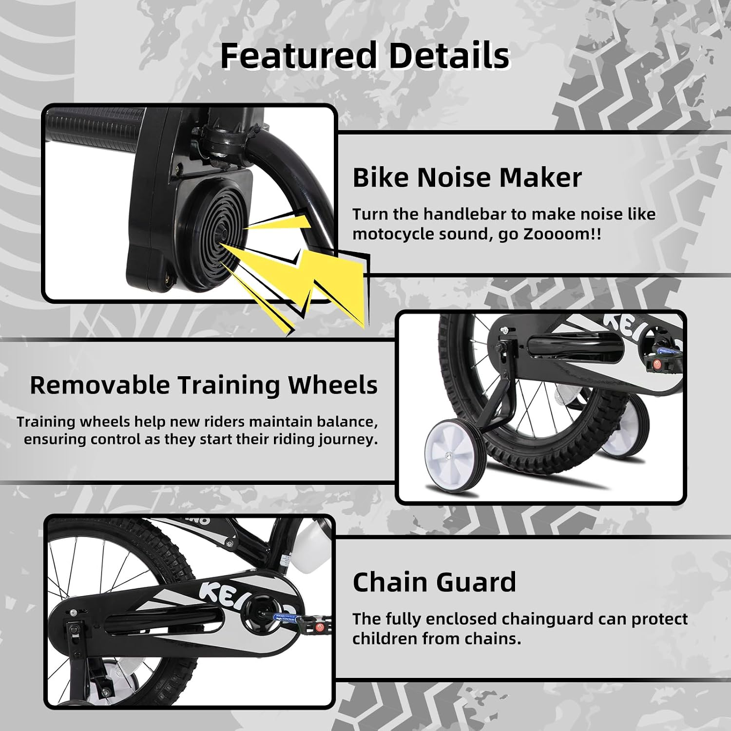 KEANO Motocross Style Kids Bike for Boys Girls Ages 3-7 Years, 12 & 16 Inch Bikes with Training Wheels and Number Plate, Children Bicycles Black