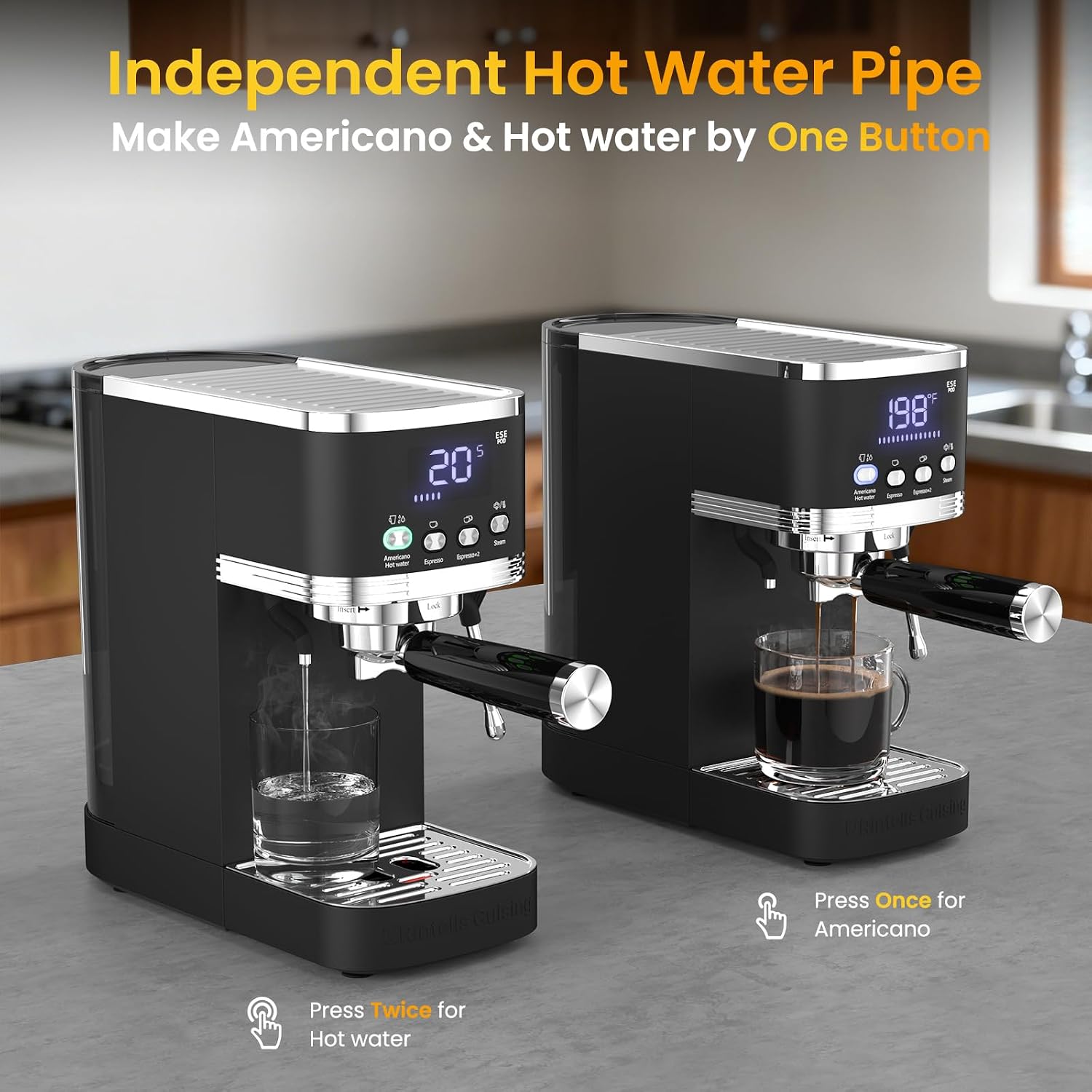 Espresso Machine 20 Bar Temperature Time LED Display Espresso Maker with Adjustable Extraction Temperature Stainless Steel Coffee Machine with Powerful Steam Wand for Cappuccino Latte,Black
