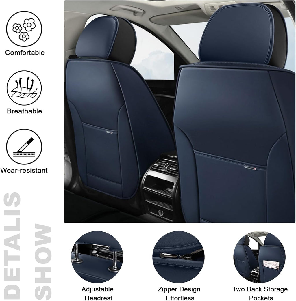 2 Seat Covers for Infiniti QX80 2000-2026 Breathable Car Seat Covers,Anti-Slip Waterproof Car Seat Protectors with Airbag,Automotive Vehicle Cushion with Storage Pockets (Standard,Blue)