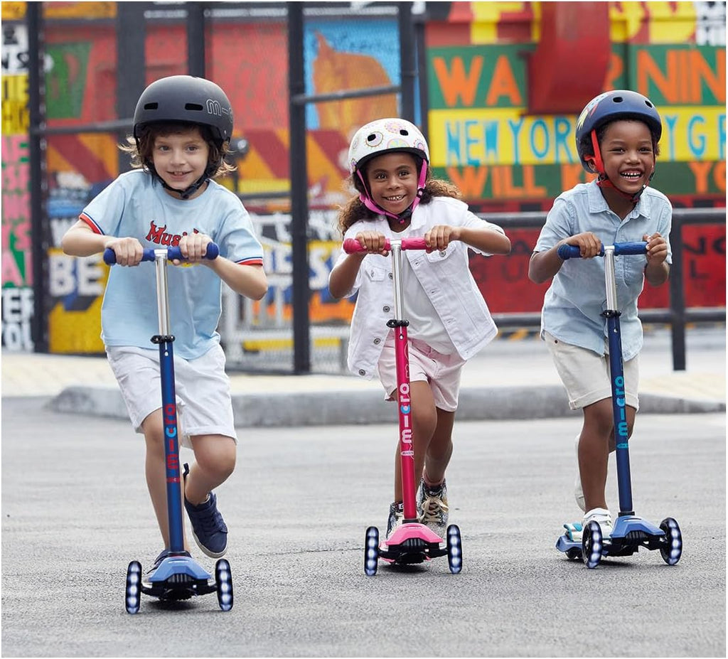 Micro Kickboard | Maxi LED Kids Scooter for Ages 5-12 | Children up to 110 lbs | 3 Wheel Lean-to-Steer Design | Adjustable T Bar | Smooth Ride, Motion Activated PU LED Wheels | Swiss Design