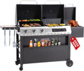 3-Burner Gas and Charcoal Grill Combo with Offset Smoker, 30,000 BTU Dual Fuel Grill, 839 Sq. In. Cooking Area BBQ Grill, Ideal for Outdoor Cooking Patio Backyard Balcony