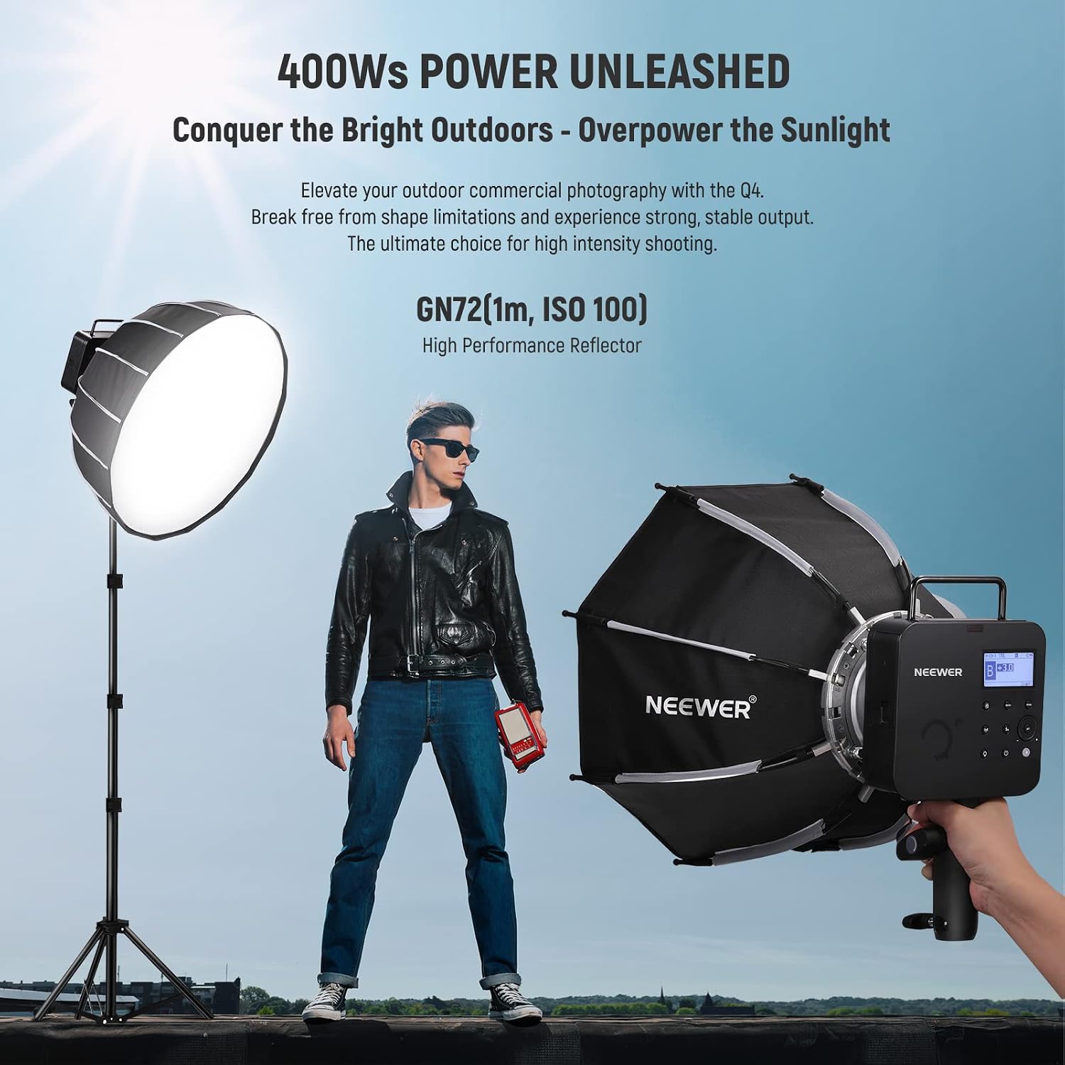 NEEWER Q4 400Ws 2.4G TTL Outdoor Studio Flash Strobe (New Look) Compatible with Godox, 1/8000 HSS 2800mAh Photography Monolight 30W Modeling Lamp/400 Full Power Flash/0.01-1.2s Recycle/Bowens Mount