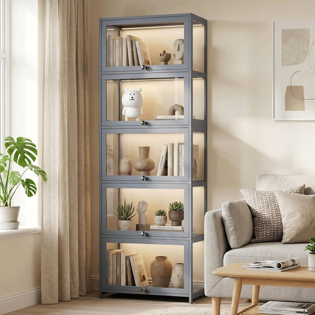 Magshion Display Cabinet, 5-Tier Display Case with Acrylic Doors, Large Curio Cabinet for Collectibles, Clear Showcase for Living Room, Bedroom, Office, 13'(L) x 23.5'(W) x 67.5'(H)