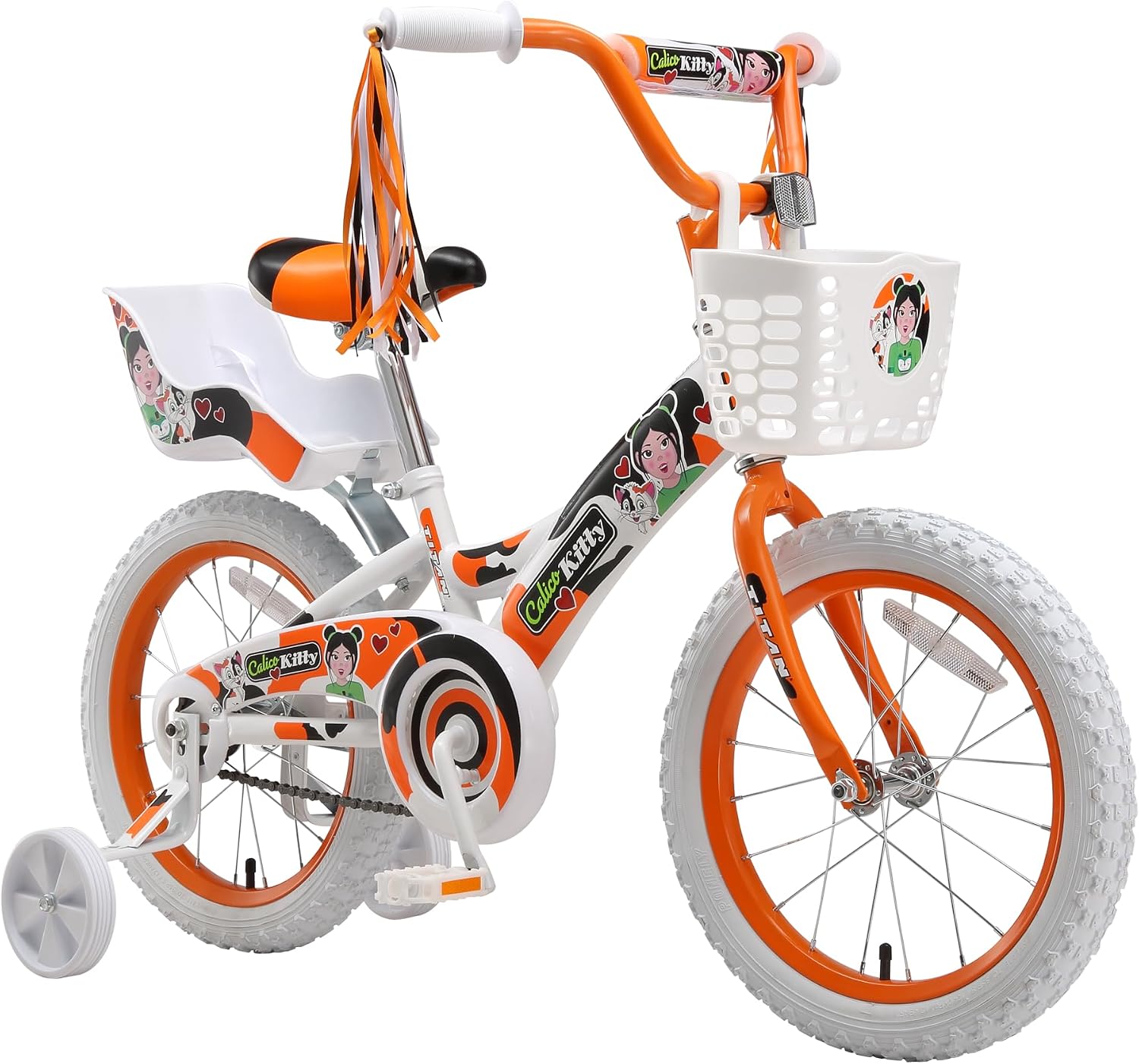 Titan Girls BMX Bike for Kids Ages 4-7, 16-Inch Wheels, 9-Inch Frame, Training Wheels, Toy Seat, Doll Basket, Streamers, First Bike, Princess Bicycle, Gift for Girls | for Kids, Training Wheels, Toy Seat, Doll Basket, Streamers, First Bike