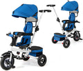Costzon Tricycle, 5 in 1 Toddler Bike w/Foldable Push Handle, Rotatable Seat, EVA Wheel, Adjustable Canopy, Storage Basket & Bell, Trike for Kids 1-5 Years Old (Blue)