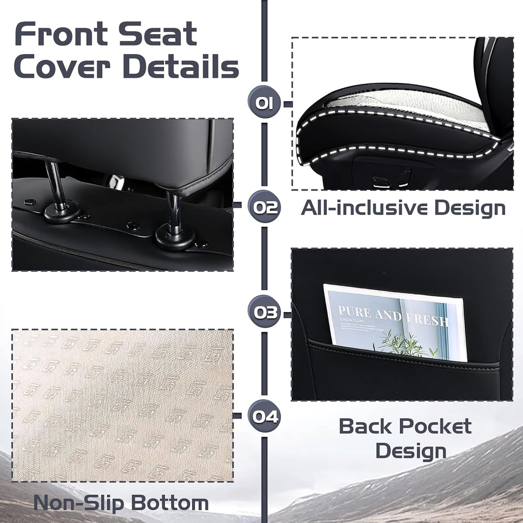 Car Seat Covers for Chevy Suburban 2000-2026, Waterproof Nappa Leather Full Set Seat Cover with Headrests, Anti-Slip and Comfortable Automotive Seat Protector&Accessories(Black White)