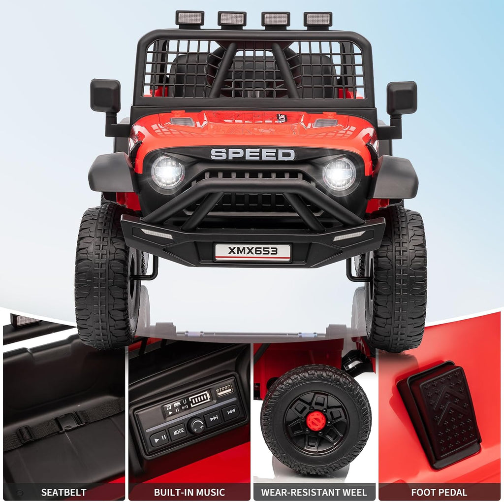 GarveeLife 12V Kids Ride on Car Truck, Kids Electric Vehicles Car Ride on Toy Extra Wide Seat and Legroom for Toddlers with Remote Control, 3 Speeds, LED Light, Music, USB for Children 3-6 Years, Red