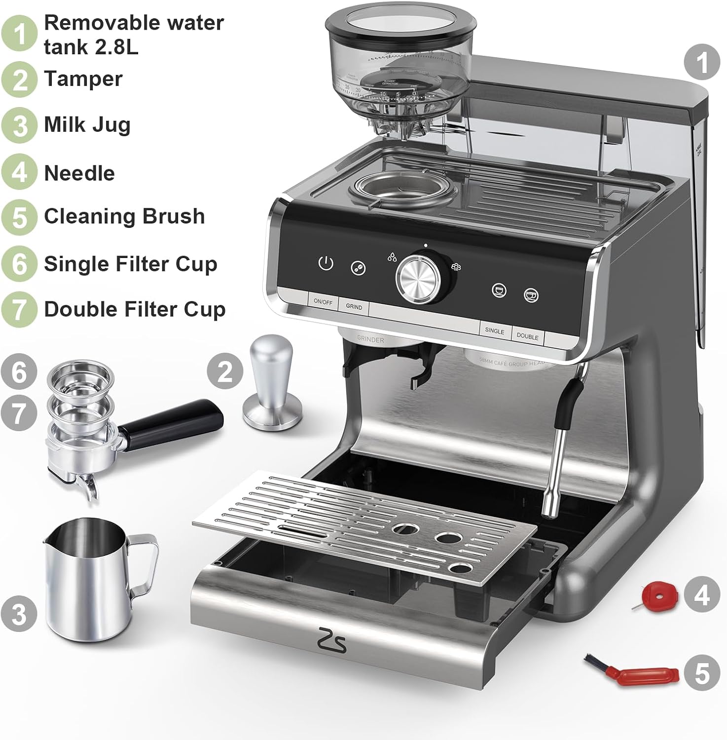 Garvee Espresso Machine With Grinder, 20 Bar Professional Coffee Maker With Milk Frother Steam Wand for Cappuccino, Latte, Macchiato, 95 oz Removable Water Tank, Smart PID Temperature Control
