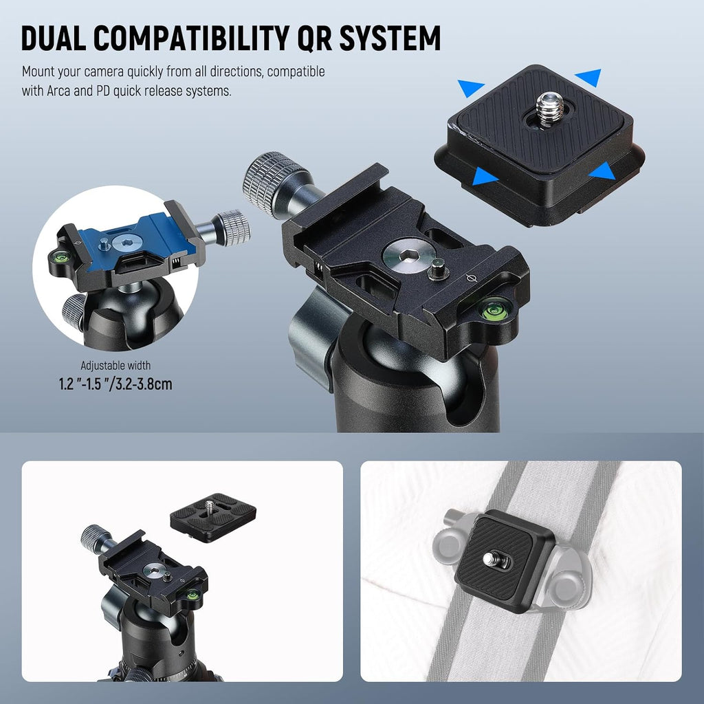 NEEWER 60.4' Travel Tripod Carbon Fiber with Detachable 360° Ball Head, Lightweight Video Camera Stand with Metal Quick Flip Buckle, Arca Type QR Plate Compatible with PD, LT36
