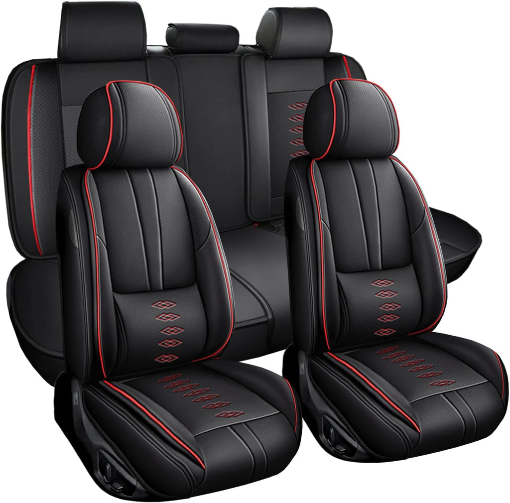 Full Set Car Seat Covers for Chevy Equinox 2005-2025 2026 Leather Seat Covers Waterproof Front Seats&Rear Car Seat Protectors Breathable Seat Cover Black&Red
