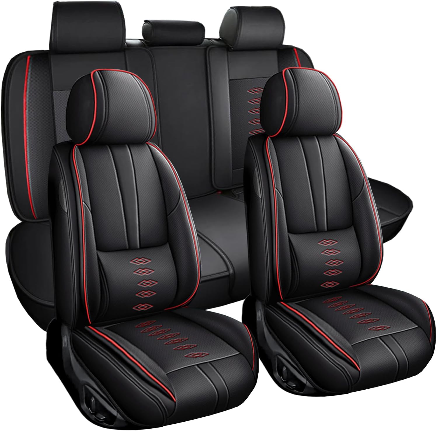 Full Set Car Seat Covers for Chevy Equinox 2005-2025 2026 Leather Seat Covers Waterproof Front Seats&Rear Car Seat Protectors Breathable Seat Cover Black&Red