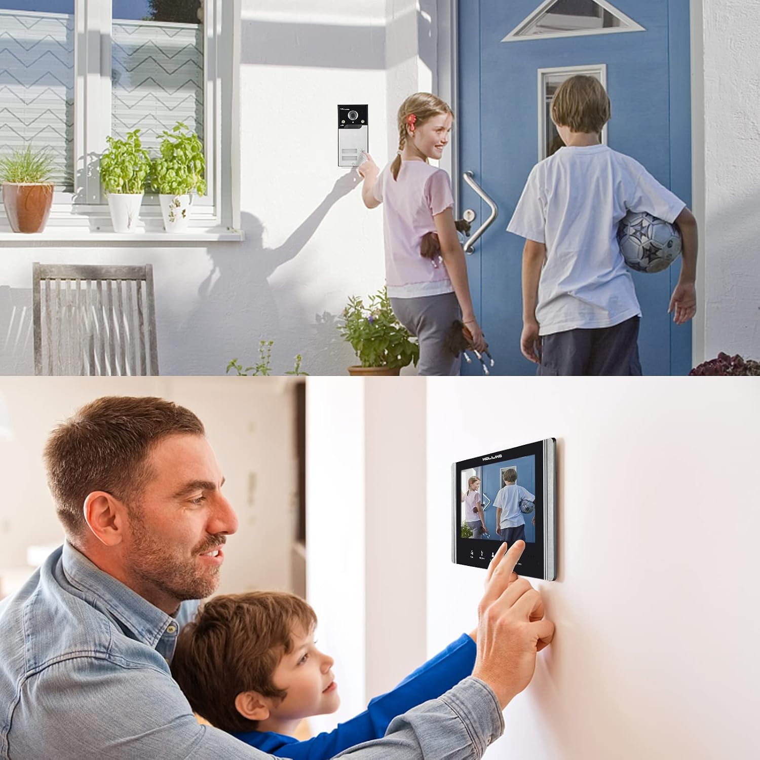 Wired Video Intercom System, 7 Inch Ring Video Doorbell with IR Night Vision Support Remote Unlock, Dual-Way Intercom for Villa House Office Apartment with 1-Camera and 2-Monitor